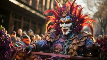 Vibrant floats and performers parade through the streets at Mardi Gras photo