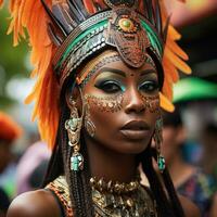 Elaborate makeup and headdresses on display at Notting Hill Carnival photo