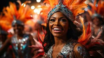 Samba dancers in extravagant outfits at Carnival photo