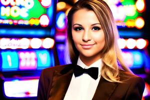 beautiful casino staff woman. AI Generative photo