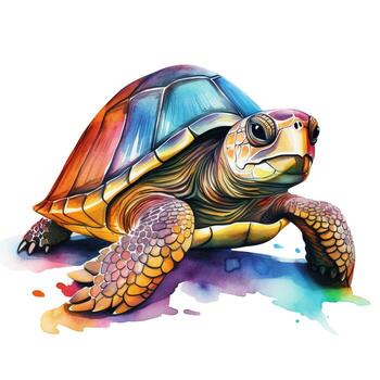 Watercolor turtle, colorful illustration, clipart on white background. Generative AI photo
