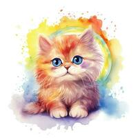 Cute kitten. Watercolor illustration of little cat. Clip art on white background. Generative AI photo