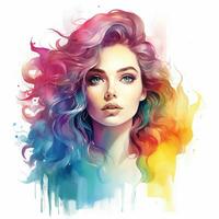 Colorful watercolor abstract woman portrait. Non-existent fictional character. Generative AI photo