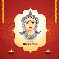 Indian festival goddess durga face holiday celebration card background vector