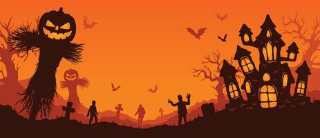 Halloween background with pumpkins and ghosts vector