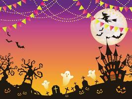 Halloween background with witch and graveyard vector