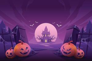 Halloween background with pumpkins and a house vector