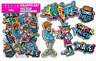 Graffiti art vector sticker illustration. Set of vector design with colorful designs