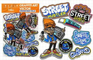 Graffiti art vector sticker illustration. Set of vector design with colorful designs