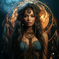 Fantasy Dreamcatcher Magical Spiritual Art Wallpaper AI Generative photo