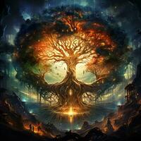 Fantasy Tree of Life Magical Design Spiritual AI Generative photo