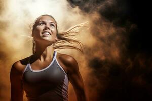 Female volleyball players are competing on the indoor volleyball court photo