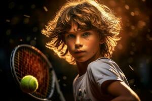 boy tennis player competing in tennis court photo