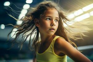 female tennis player competing in tennis court photo