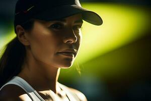 female tennis player competing in tennis court photo