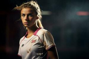 A female hockey player is playing field hockey photo