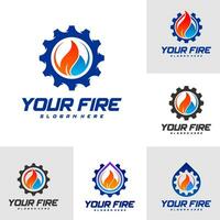 Set of Modern gear fire logo concept or icon design. Vector illustration