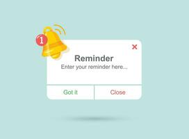 Reminder notifications page with alert bell icon in flat style. Event notice message vector illustration on isolated background. Announcement notice sign business concept.