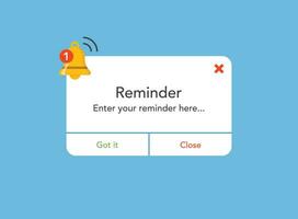 Reminder notifications page with alert bell icon in flat style. Event notice message vector illustration on isolated background. Announcement notice sign business concept.