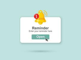 Reminder notifications page with alert bell icon in flat style. Event notice message vector illustration on isolated background. Announcement notice sign business concept.