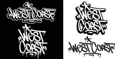 West Coast text in graffiti tag font style. Graffiti text vector illustrations.