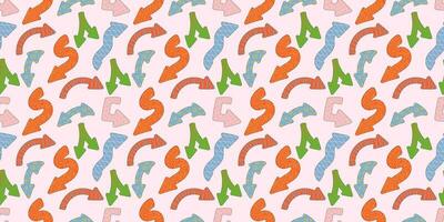 Direction indicators seamless pattern. Naive playful arrow pointers with vector texture in trendy retro style. Y2k aesthetic. Dynamic arrow signs for design