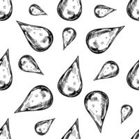 Seamless pattern of hand-drawn drop of water. Eco concept. Black-and-white illustration in sketch style. Vintage, doodle. vector