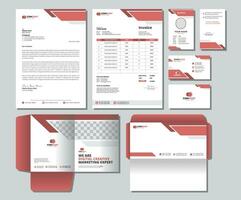 Corporate Brand Identity Mockup set with digital elements. Editable vector. Business card, Id card, Invoice, Letterhead, Envelope, and File Folder. vector