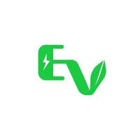 Eco friendly vehicle logo concept icon. EV with plug and leaf icon symbol. Vector illustration