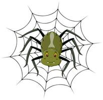 Cartoon spider on the cobweb. Vector illustration