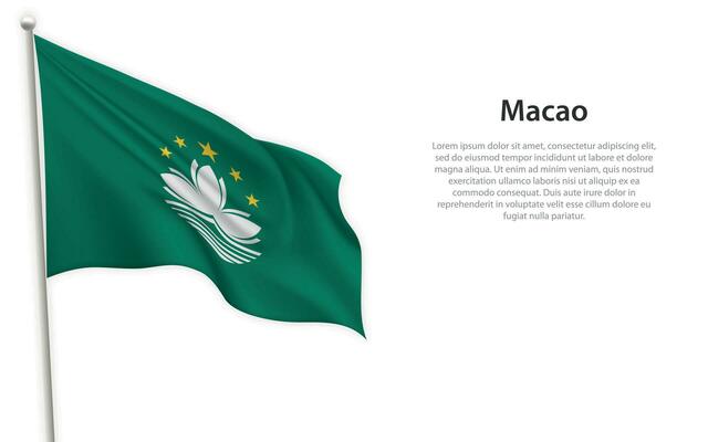 Waving flag of Macao on white background. Template for independence day