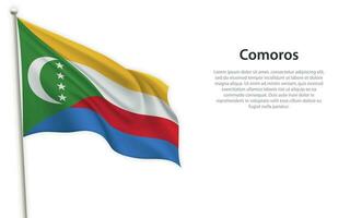 Waving flag of Comoros on white background. Template for independence day vector