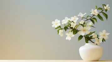 Photo of Jasmine flower in pot isolated on white background. Generative AI