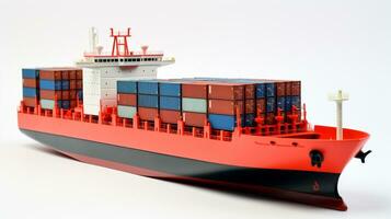 Displaying a 3D miniature Container Ship. Generative AI photo