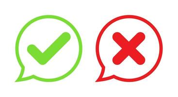 Check and x cross icon vector in speech bubble line. Approve and reject sign symbol