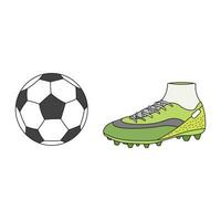 Hand drawn Cartoon Vector illustration soccer ball and sport shoe icon Isolated on White Background