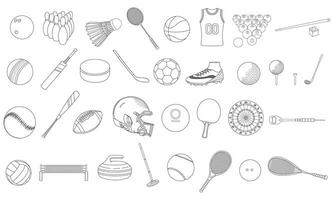 Hand drawn Kids drawing Cartoon Big set of sport equipment in doodle style vector