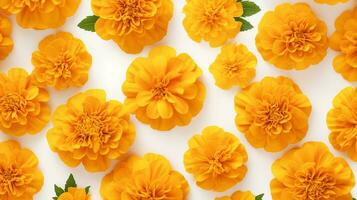 Marigold flower patterned background. Flower texture background. Generative AI photo