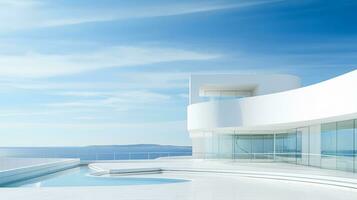 Modern architecture, white building with blue sky background. 3d render. Generative AI photo