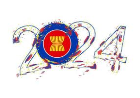 2024 año en grunge estilo con bandera de ASEAN vector