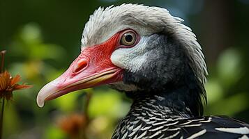 Close-up photo of a Muscovy Duck looking any direction. Generative AI