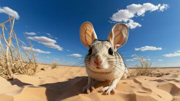 Photo of a Desert Jerboa in a Desert with blue sky. Generative AI