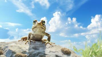 Photo of a Frog under Blue Sky. Generative AI