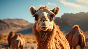 Close-up photo of a Camel looking any direction. Generative AI