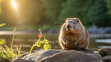 Close-up photo of a Pocket Gopher looking in their habitat. Generative AI
