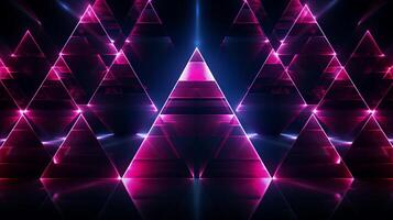 background of geometric triangular pattern with a neon light  . Generative AI photo