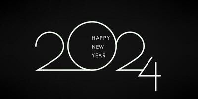 2024 Happy New Year Greeting Card Design. White 2024 Happy New Year Lettering on Black Background. Holiday Creative Text Black and White Numbers. Vector Illustration