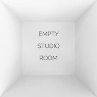 Empty 3d studio. White container inside view. Wrapping or box template. Vector