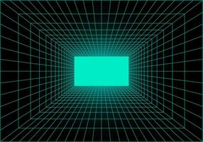 Virtual reality tunnel or wormhole. Perspective grid of empty tunnel with light in the end. Matrix data visualization. Vector
