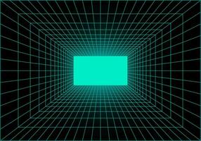 Virtual reality tunnel or wormhole. Perspective grid of empty tunnel with light in the end. Matrix data visualization. Vector